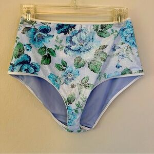 NWT Aerie High Waisted Full Coverage Bikini Bottoms Floral Women Medium Blue ⭐️